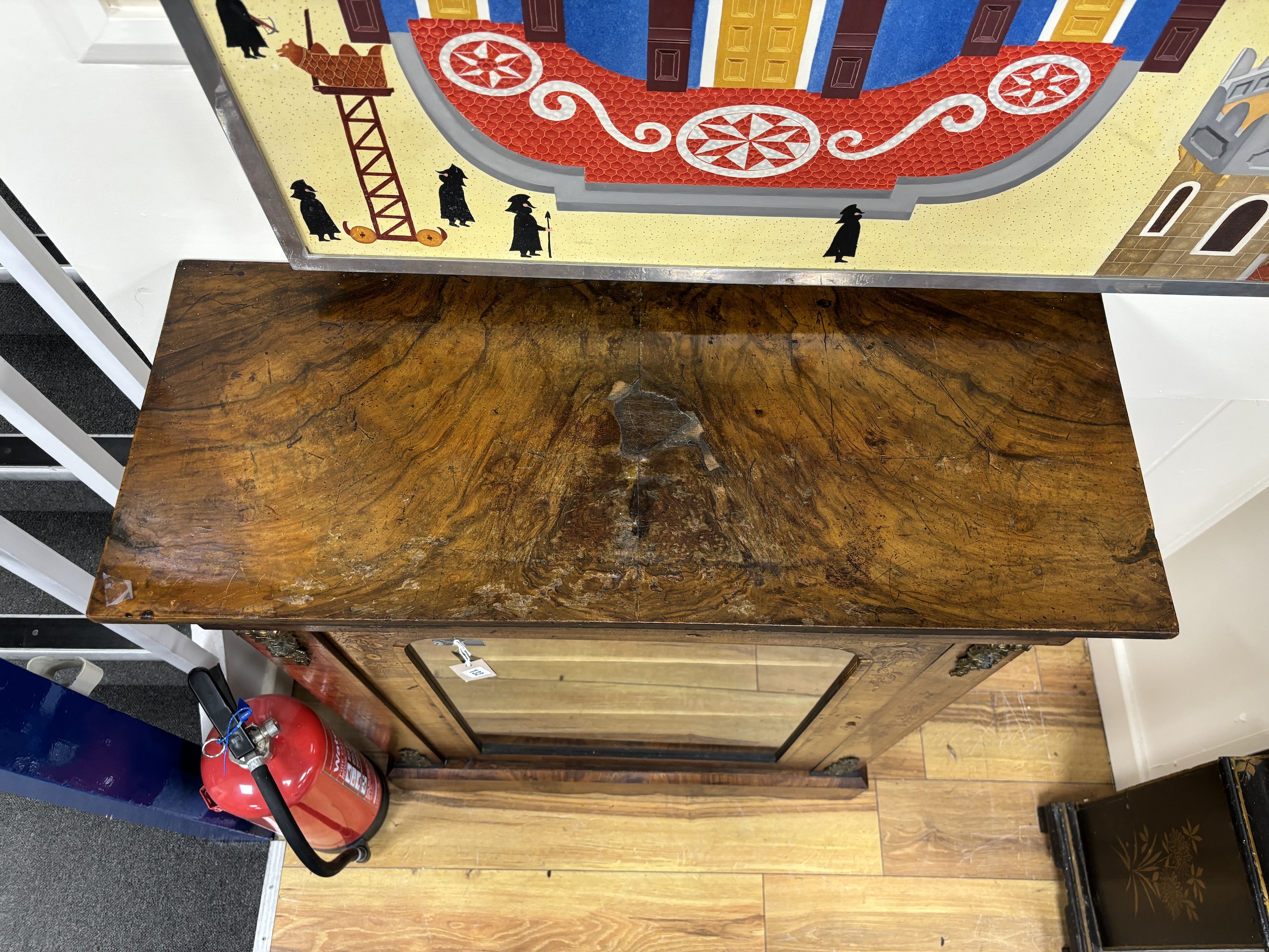 A Victorian gilt metal mounted marquetry inlaid walnut pier cabinet, width 82cm, depth 33cm, height 106cm